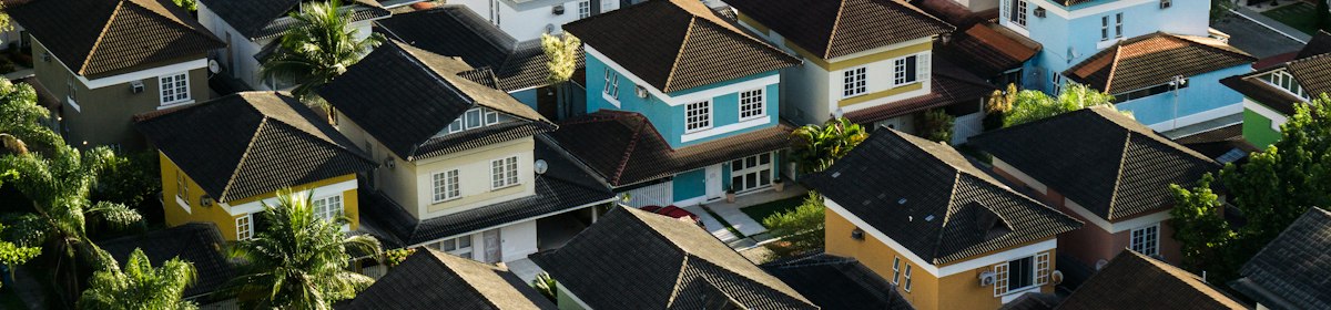Aerial view of a residential neighborhood